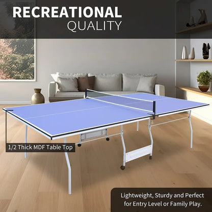 9ft Table Tennis Table Foldable & Portable Ping Pong Table Set