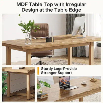 63 Inches Computer Desk, Rectangular Writing Table with Solid Wood Legs and Thickened Desktop