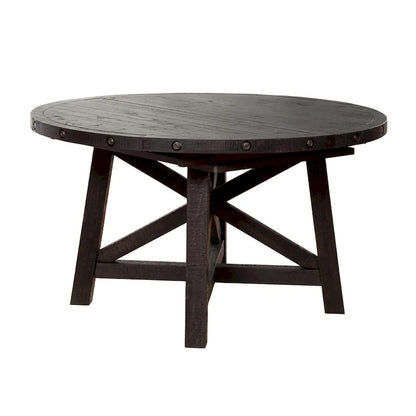 Liu 54 - 72 Inch Round Dining Table, Acacia Wood, Extendable, Dark Brown