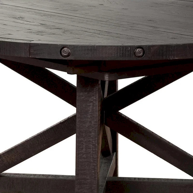 Liu 54 - 72 Inch Round Dining Table, Acacia Wood, Extendable, Dark Brown