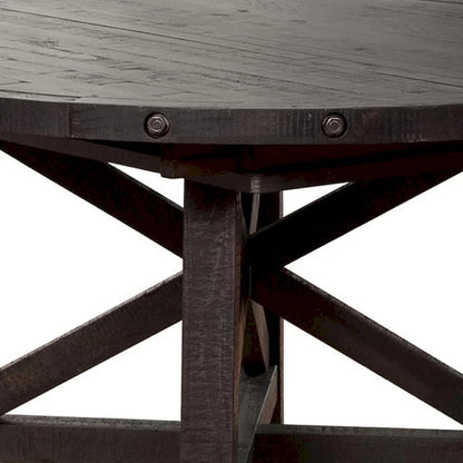 Liu 54 - 72 Inch Round Dining Table, Acacia Wood, Extendable, Dark Brown