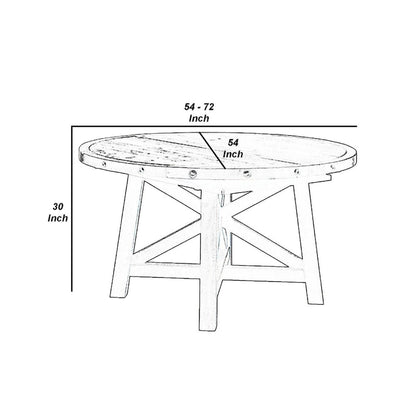 Liu 54 - 72 Inch Round Dining Table, Acacia Wood, Extendable, Dark Brown