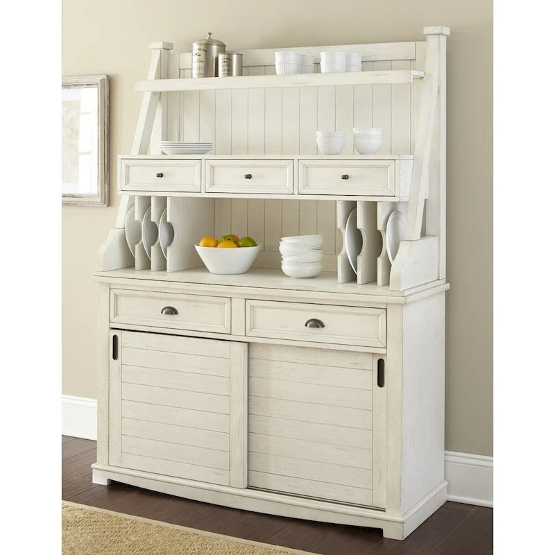 Steve Silver Cottonville Distressed Antique White Storage Buffet and Hutch