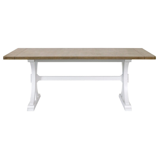 Modern Wood Rectangular Trestle Base Kitchen Dining Table, Brown - Large