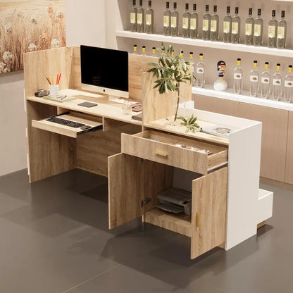 Salon Reception Counter with Keyboard Tray Large Working Desk
