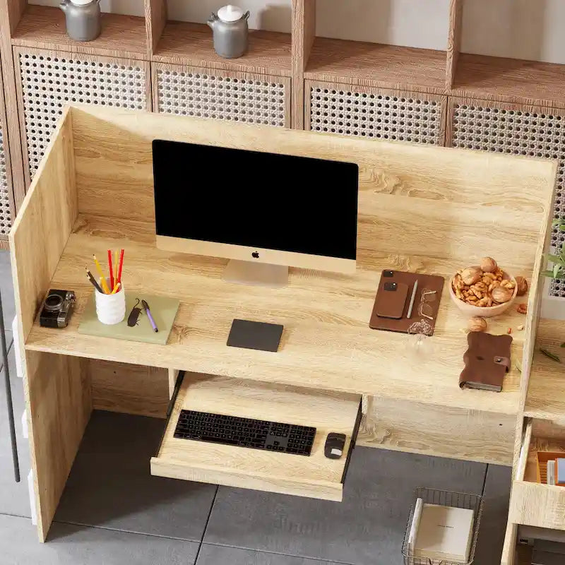 Salon Reception Counter with Keyboard Tray Large Working Desk