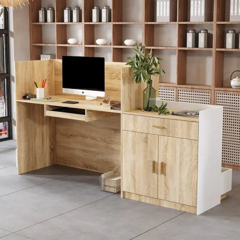 Salon Reception Counter with Keyboard Tray Large Working Desk