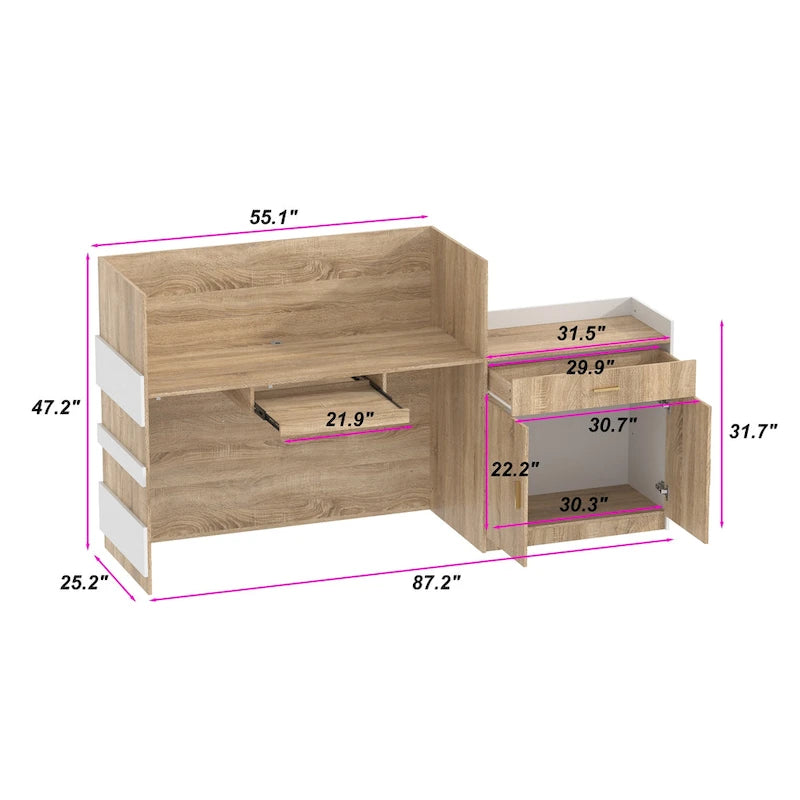 Salon Reception Counter with Keyboard Tray Large Working Desk