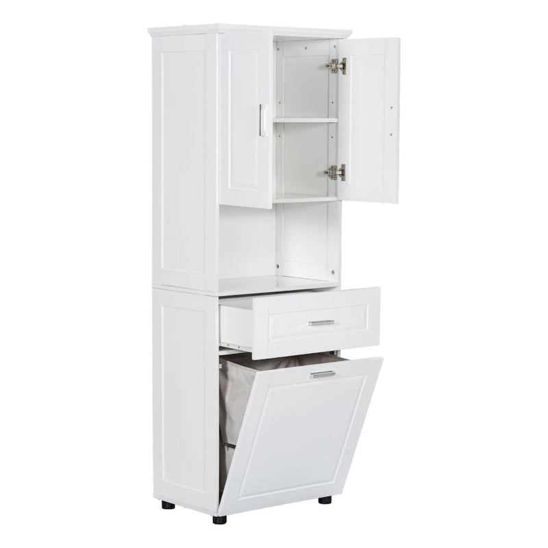Tall Bathroom Cabinet with Laundry Basket Large Storage Space Tilt-Out Laundry Hamper and Upper Storage Cabinet