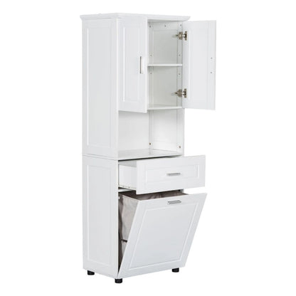 Tall Bathroom Cabinet with Laundry Basket Large Storage Space Tilt-Out Laundry Hamper and Upper Storage Cabinet