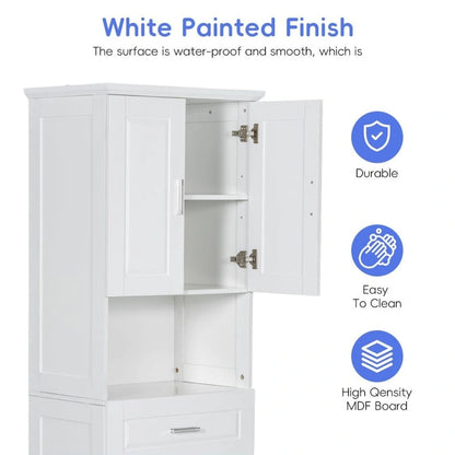 Tall Bathroom Cabinet with Laundry Basket Large Storage Space Tilt-Out Laundry Hamper and Upper Storage Cabinet