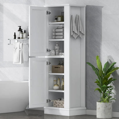 Freestanding Storage Cabinet with Hook and Adjustable Shelf