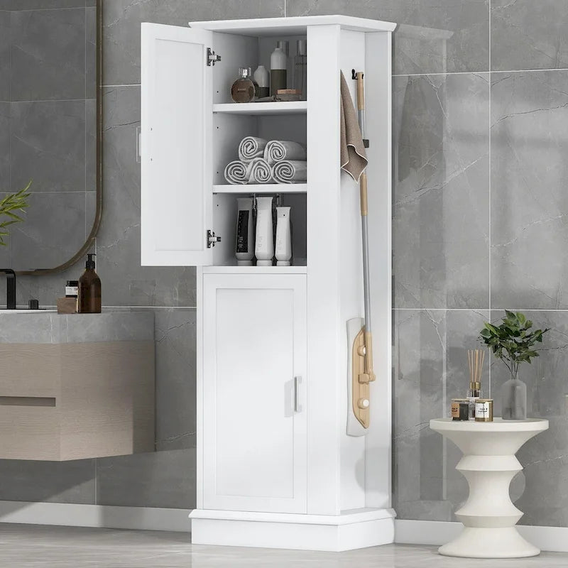 Freestanding Storage Cabinet with Hook and Adjustable Shelf