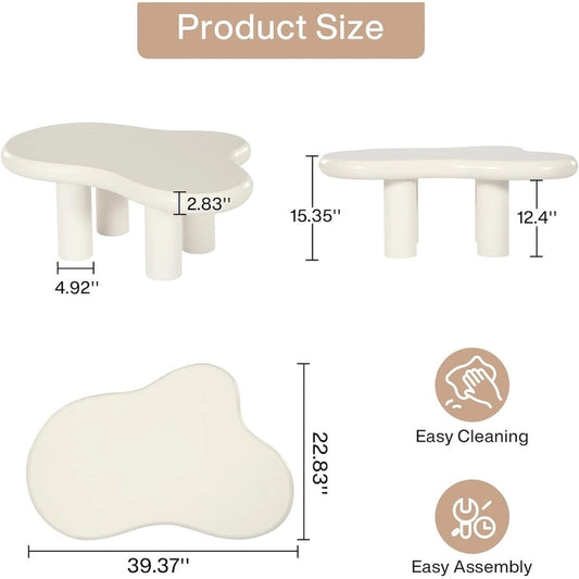 39.4 Inches Cloud-Shaped Engineered Wood Coffee Table with 4 PVC Legs