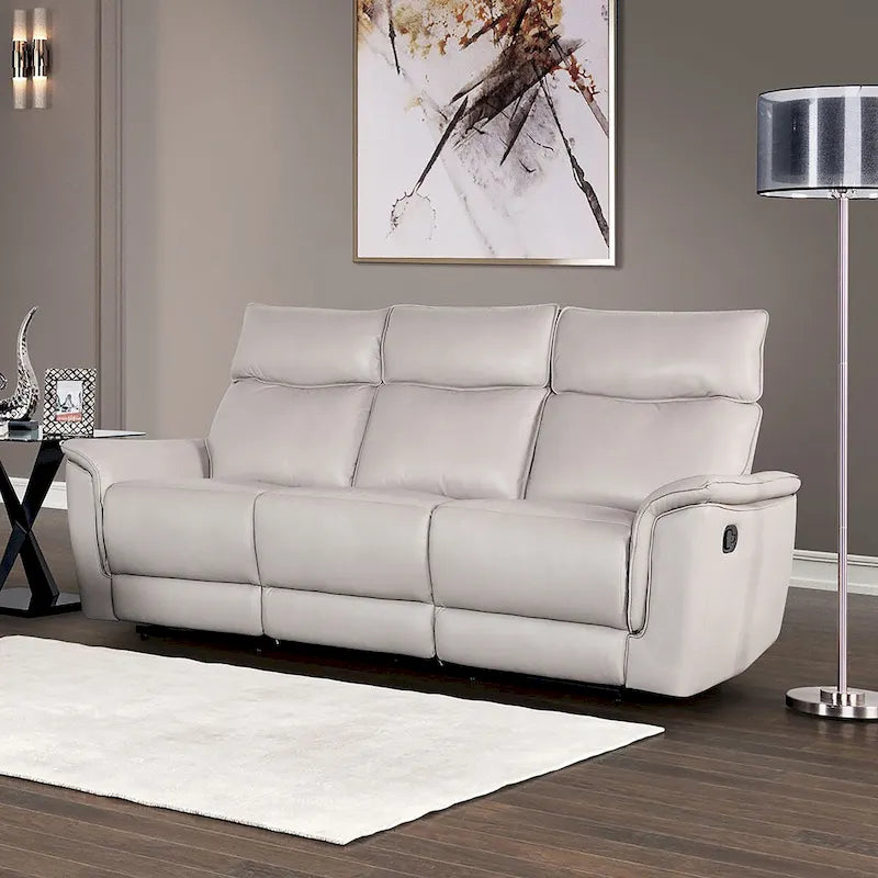 Furniture of America Marty Modern Leather Match Manual Reclining Sofa with Flared Padded Arms