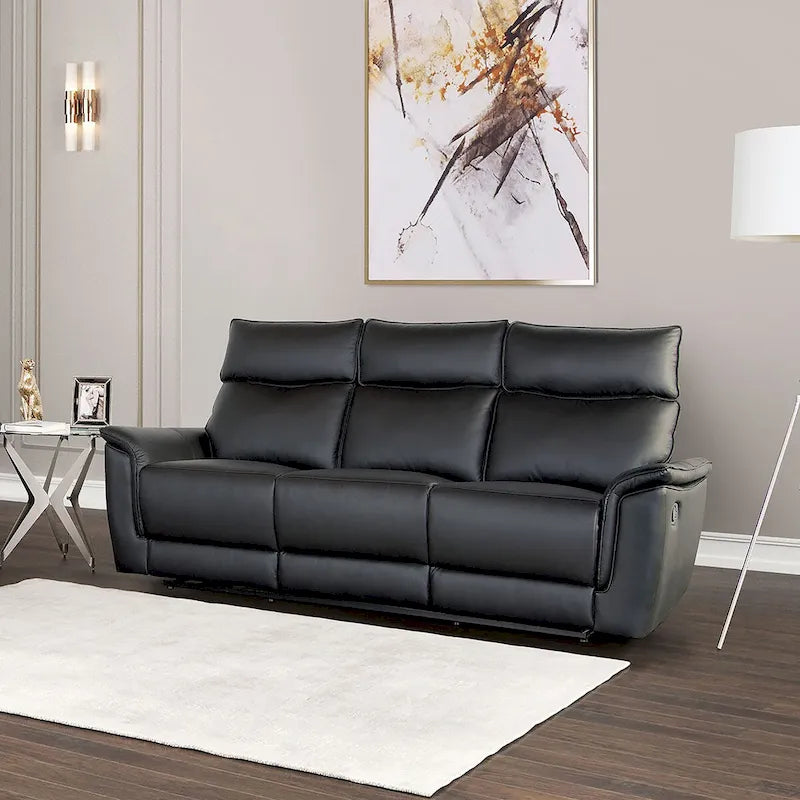 Furniture of America Marty Modern Leather Match Manual Reclining Sofa with Flared Padded Arms