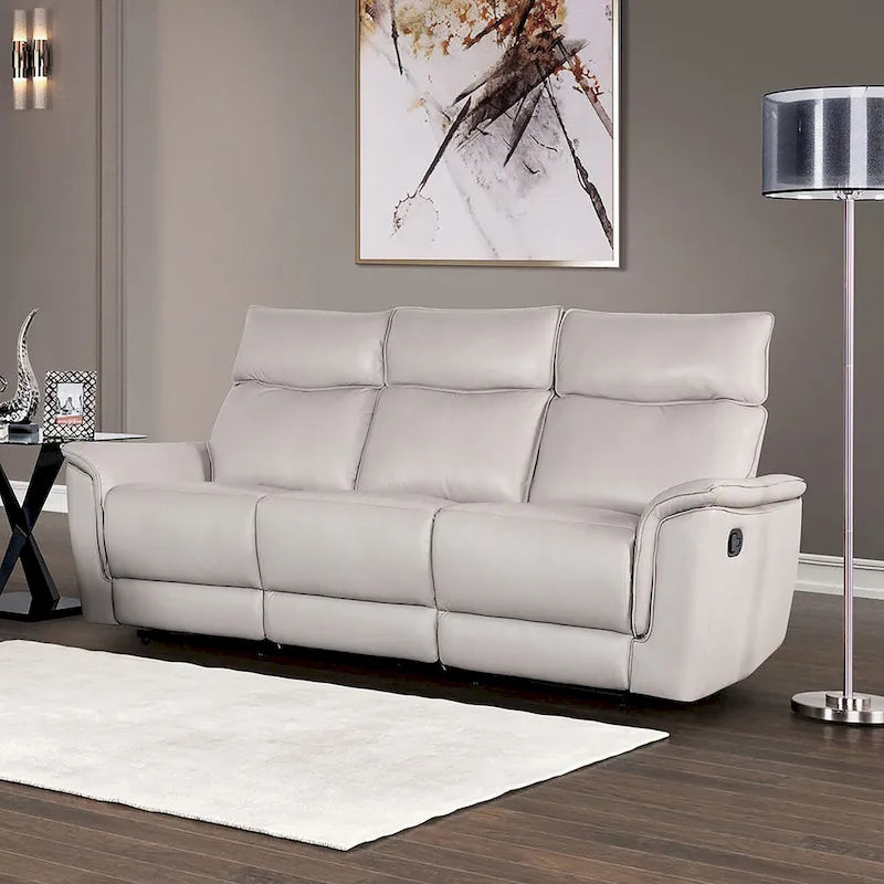 Furniture of America Marty Modern Leather Match Manual Reclining Sofa with Flared Padded Arms