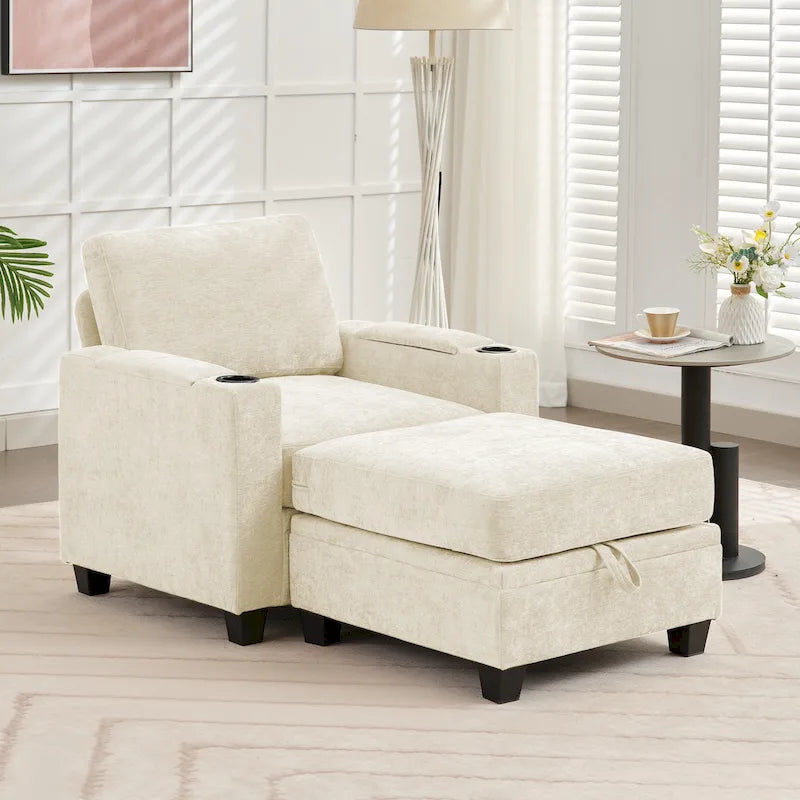 Chenille Storage Single Sofa with a Removable Ottoman
