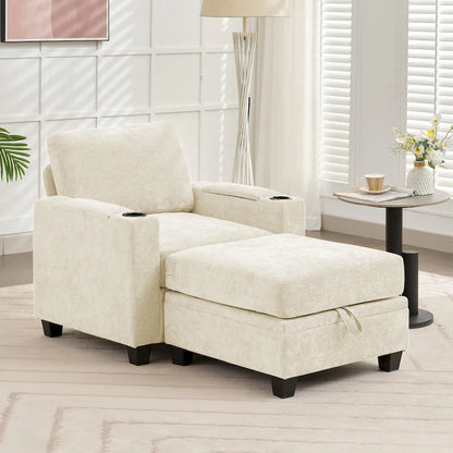 Chenille Storage Single Sofa with a Removable Ottoman