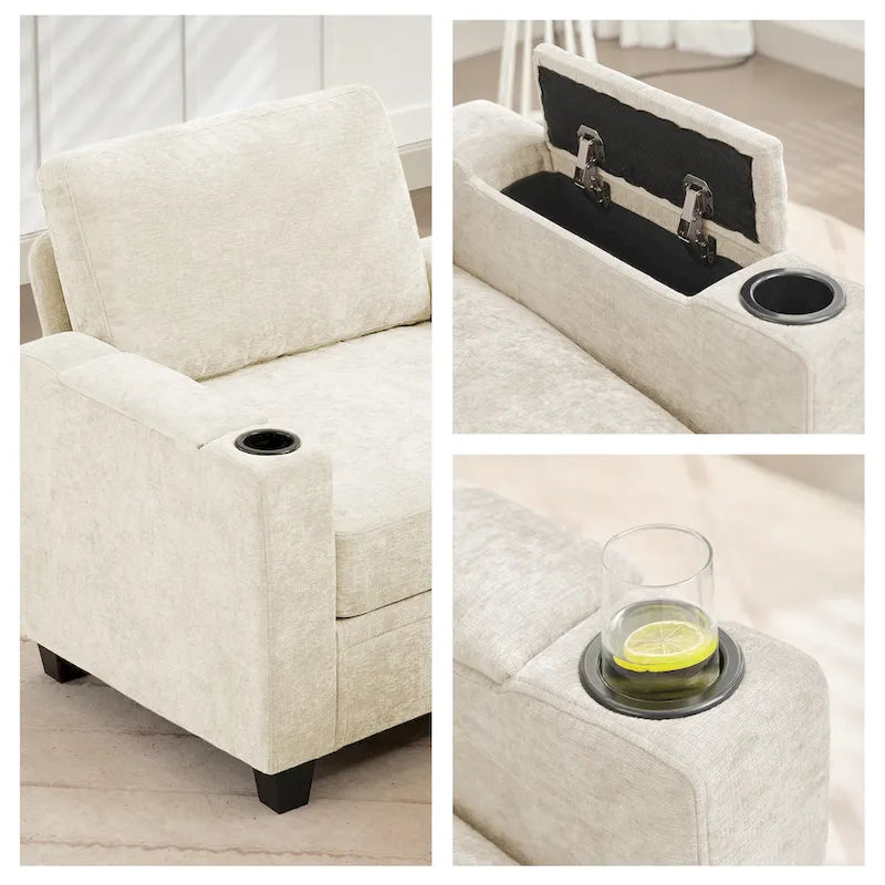 Chenille Storage Single Sofa with a Removable Ottoman