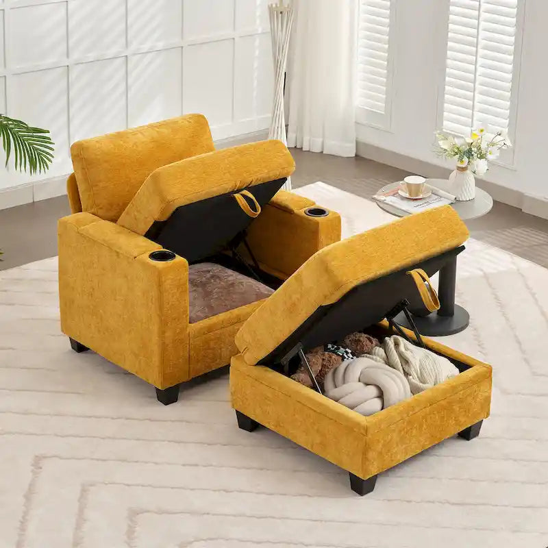 Chenille Storage Single Sofa with a Removable Ottoman