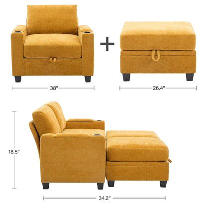 Chenille Storage Single Sofa with a Removable Ottoman