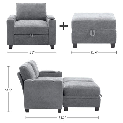 Chenille Storage Single Sofa with a Removable Ottoman
