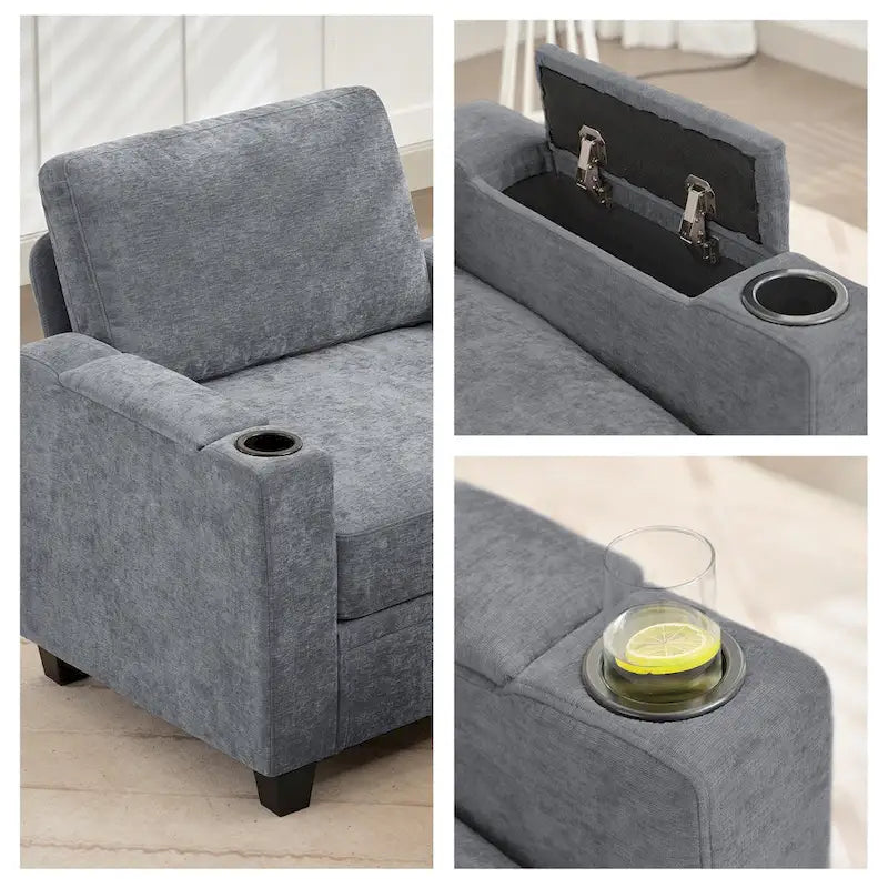 Chenille Storage Single Sofa with a Removable Ottoman