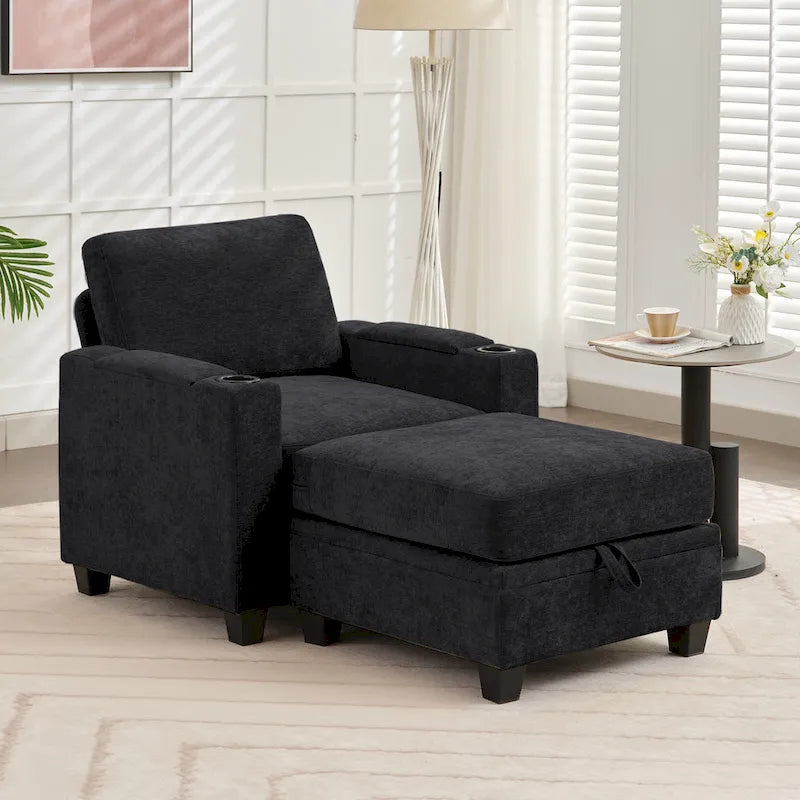 Chenille Storage Single Sofa with a Removable Ottoman