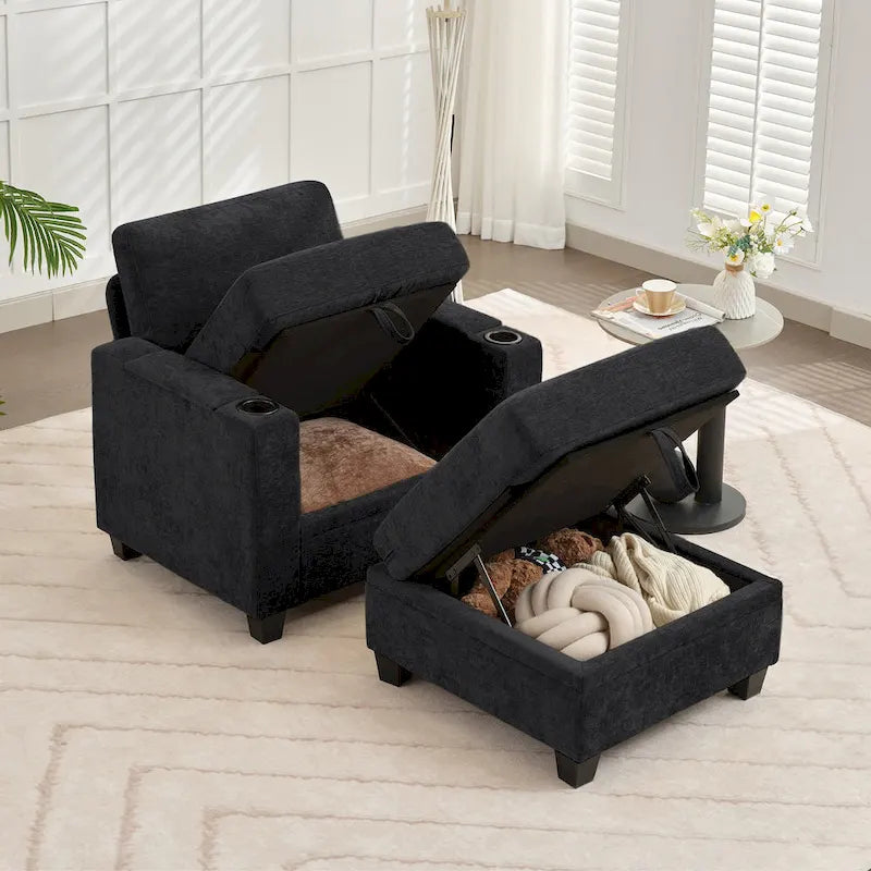 Chenille Storage Single Sofa with a Removable Ottoman