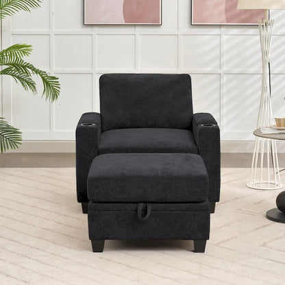 Chenille Storage Single Sofa with a Removable Ottoman