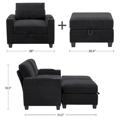 Chenille Storage Single Sofa with a Removable Ottoman