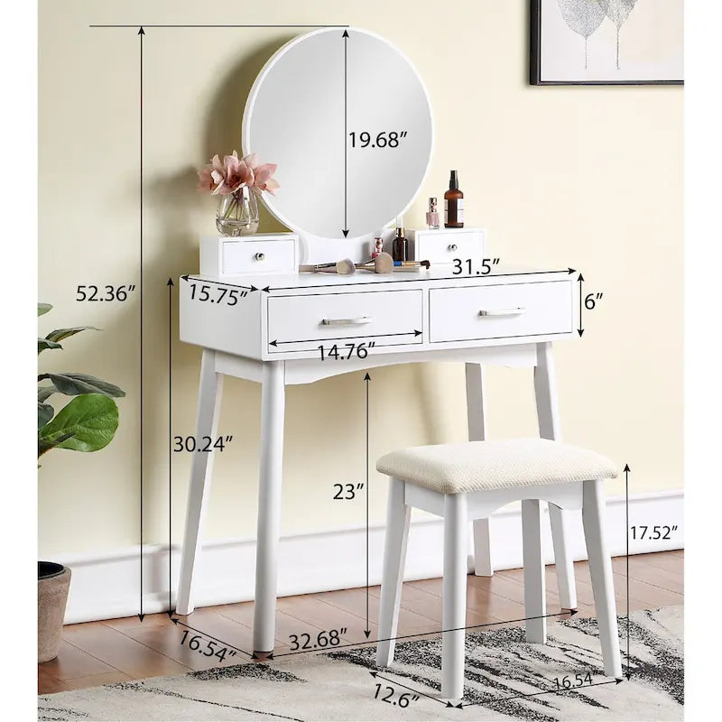 Contemporary Wood Vanity and Stool Set for Bedroom