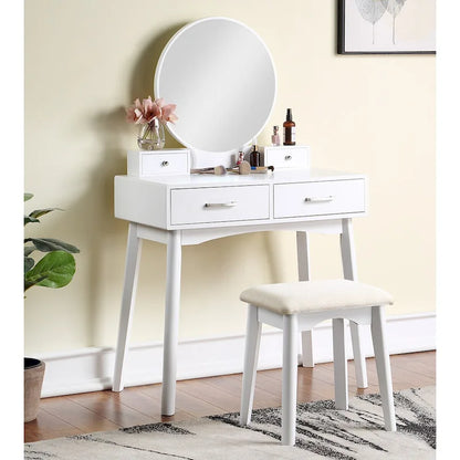 Contemporary Wood Vanity and Stool Set for Bedroom