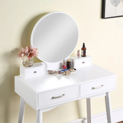 Contemporary Wood Vanity and Stool Set for Bedroom