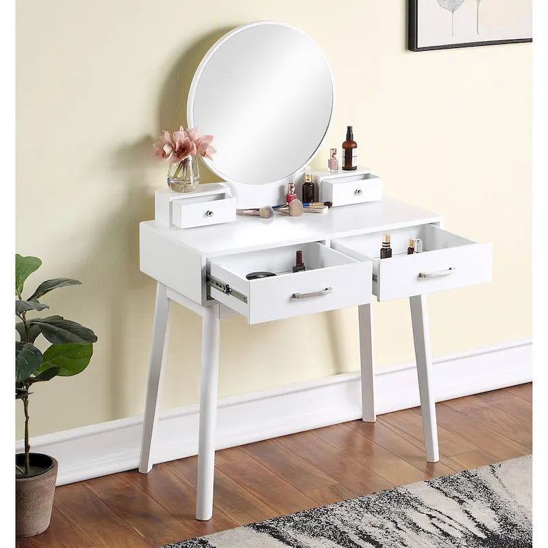 Contemporary Wood Vanity and Stool Set for Bedroom