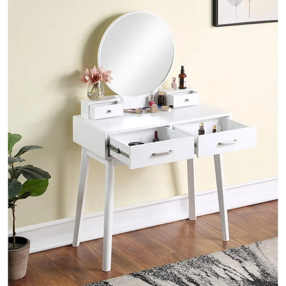 Contemporary Wood Vanity and Stool Set for Bedroom