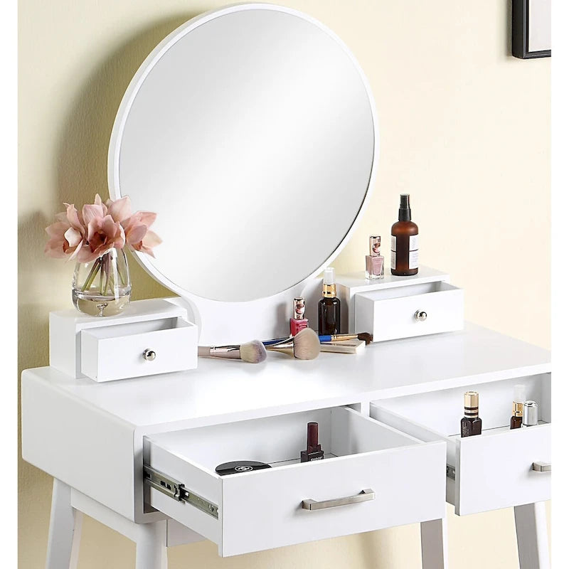 Contemporary Wood Vanity and Stool Set for Bedroom