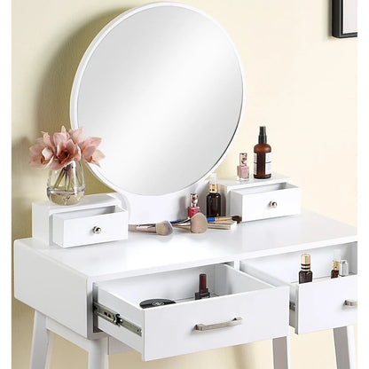 Contemporary Wood Vanity and Stool Set for Bedroom