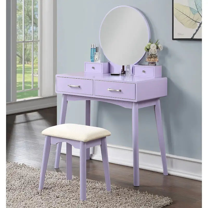 Contemporary Wood Vanity and Stool Set for Bedroom