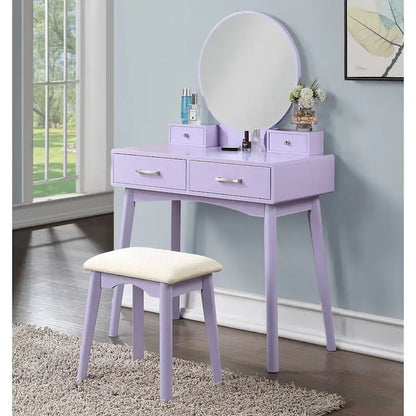 Contemporary Wood Vanity and Stool Set for Bedroom