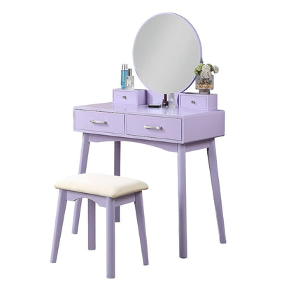 Contemporary Wood Vanity and Stool Set for Bedroom