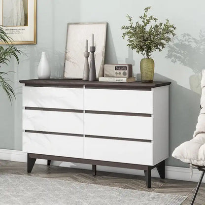 6-Drawer Double Dresser with Wide Drawers,White Dresser for Bedroom, Wood Storage Chest of Drawers for Living Room Hallway