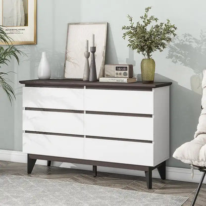 6-Drawer Double Dresser with Wide Drawers,White Dresser for Bedroom, Wood Storage Chest of Drawers for Living Room Hallway