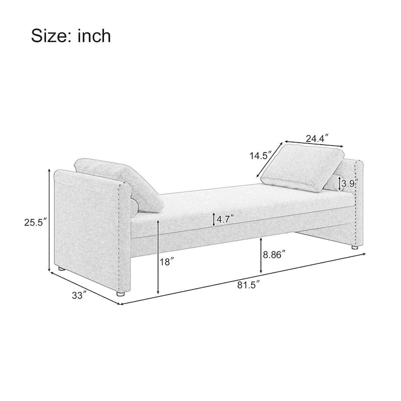Modern Upholstered Chaise Lounger Daybed with Pillows Small Single Daybed,No Mattress Needed,Linen Fabric