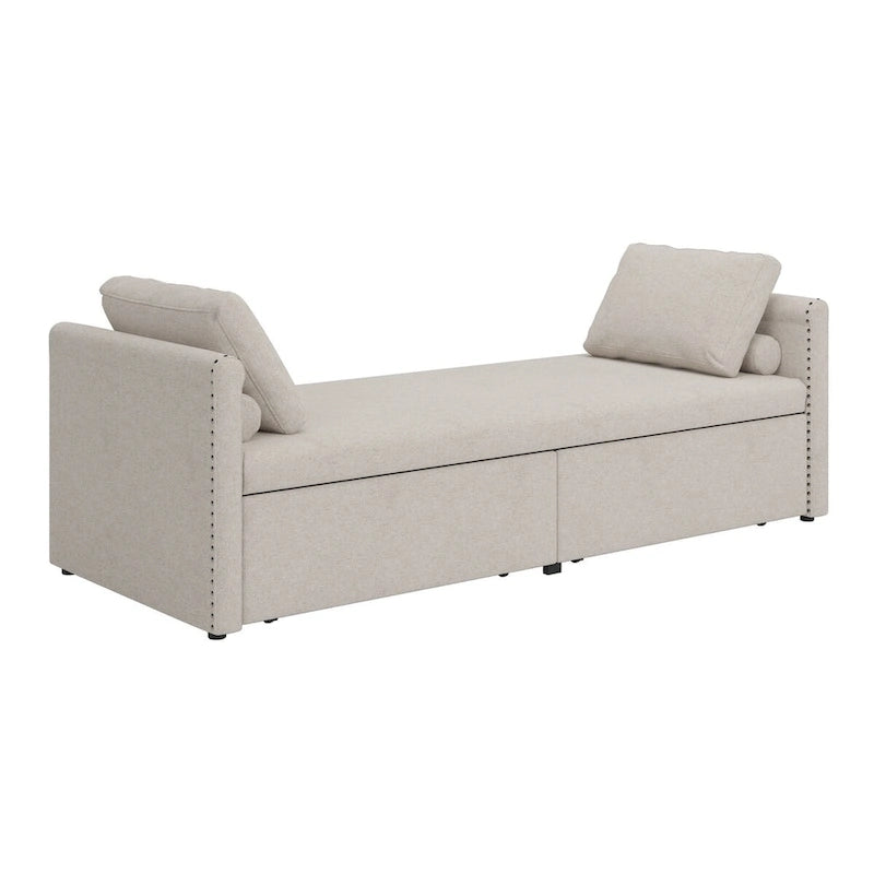 Modern Upholstered Chaise Lounger Daybed with Pillows Small Single Daybed,No Mattress Needed,Linen Fabric